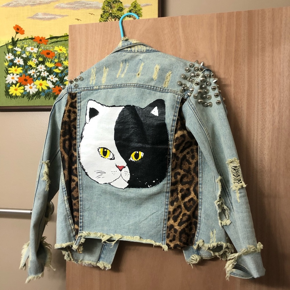 UNIF studded cat kitty denim jacket like new